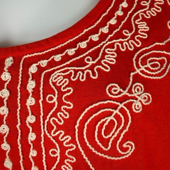 Woman Within Tunic Top Womens 2X 26/28 Red-orange Embroidered 100% Cotton Boho - Picture 3 of 15